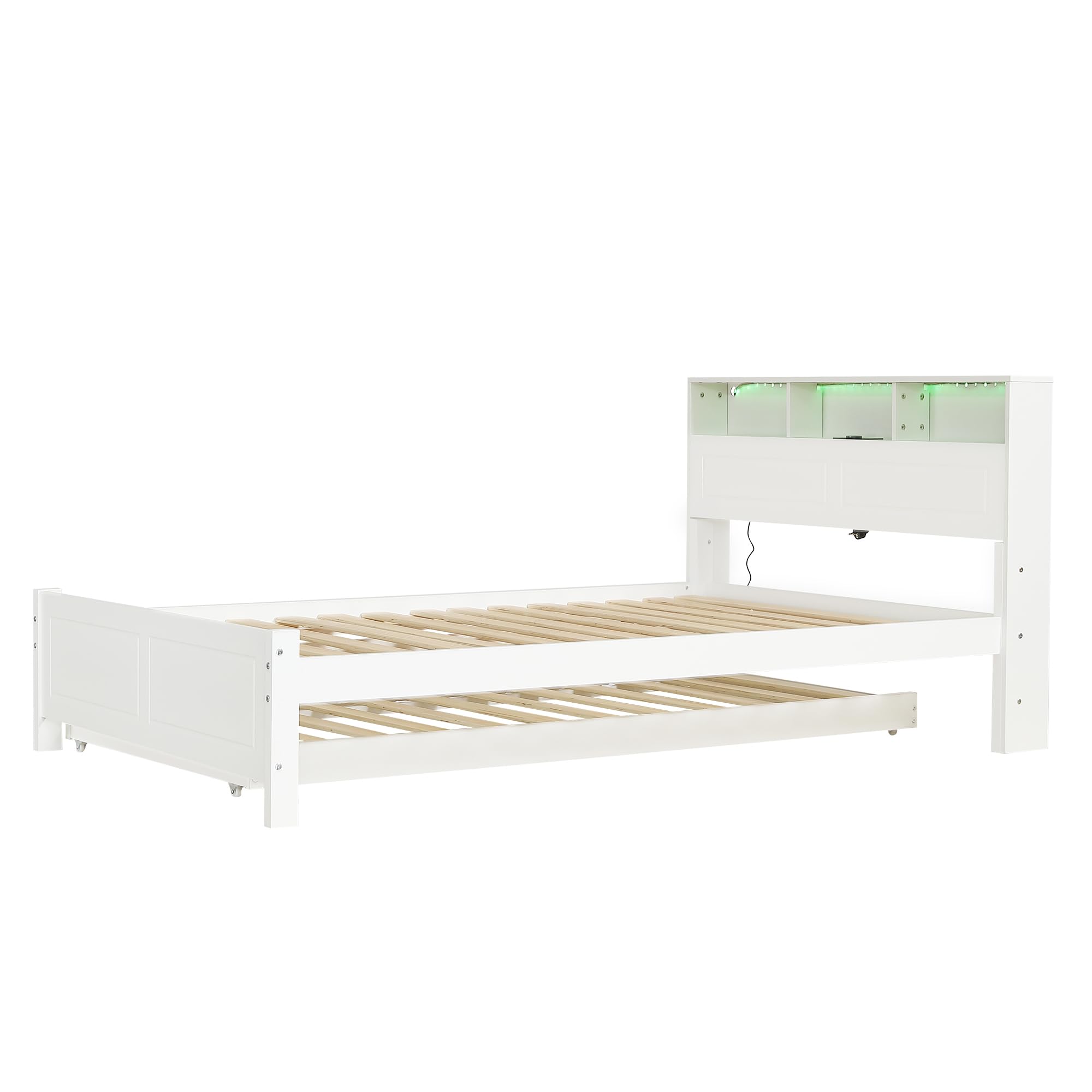 120 x 200 e 90 x 190 cm, letto matrimoniale, letto piano, letto familiare, con strisce di luce ambientale, presa di ricarica integrata, con letto estraibile, supporto per testiera, telaio in pino