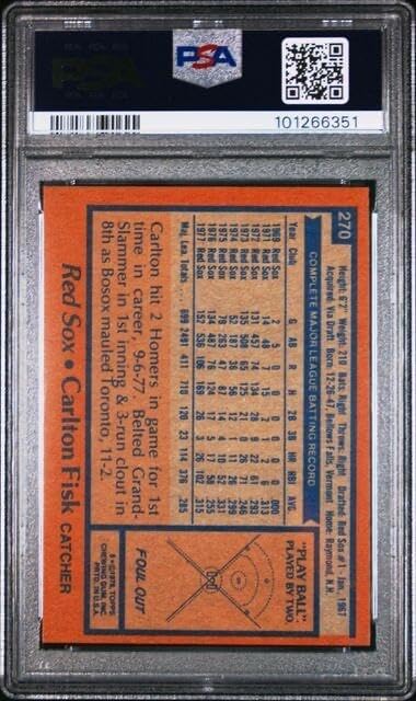 Carlton Fisk 1978 Topps Baseball Card #270 Psa 8 Nm-mt Graded Sox Hof - Baseball Slabbed Rookie Cards