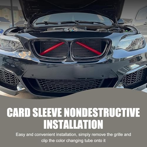 Image of 2PCS Car Grill Inserts Trims, Waterproof & Heat-resistant Vehicle Water Tank Exterior Trim, Personality Hood Grille Strips, Compatible with BMW V Brace Covers 1 2 3 4 5 6 7 Series (Red)
