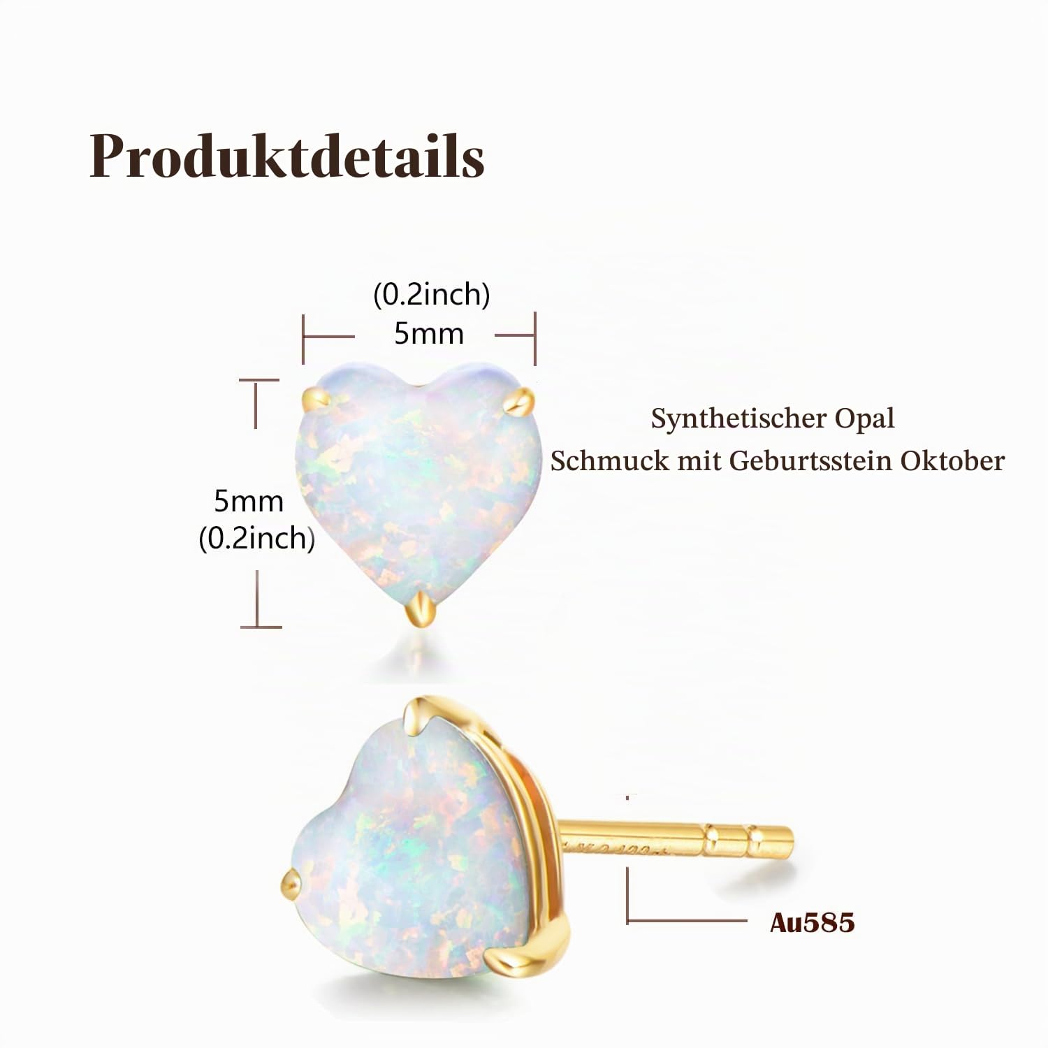 FANCIME Solide 14 Karat 585 Gelb/Weiß Gold Heart Klein Ohrstecker Ohrringe mit Natürlich/Synthetisch Edelstein Schmuck für Damen Mädchen Mama, Größe: 5 * 5 mm