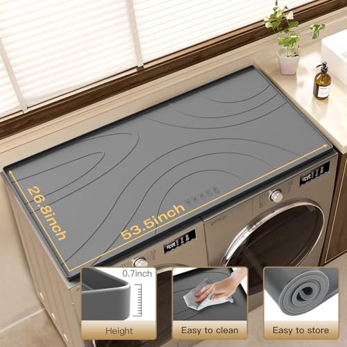 53.5\"x26.8\" Washer and Dryer Covers for the Top - 1PC Non-slip Silicone Washer Dryer Top Protector Mat - Waterproof Dryer Covers for the Top - Washer Dryer Countertop for Laundry & Kitchen