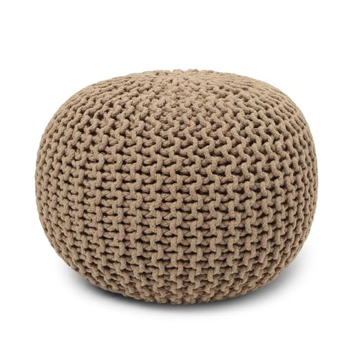 REDEARTH Round Pouf Ottoman - Hand Knitted Cable Boho Poof