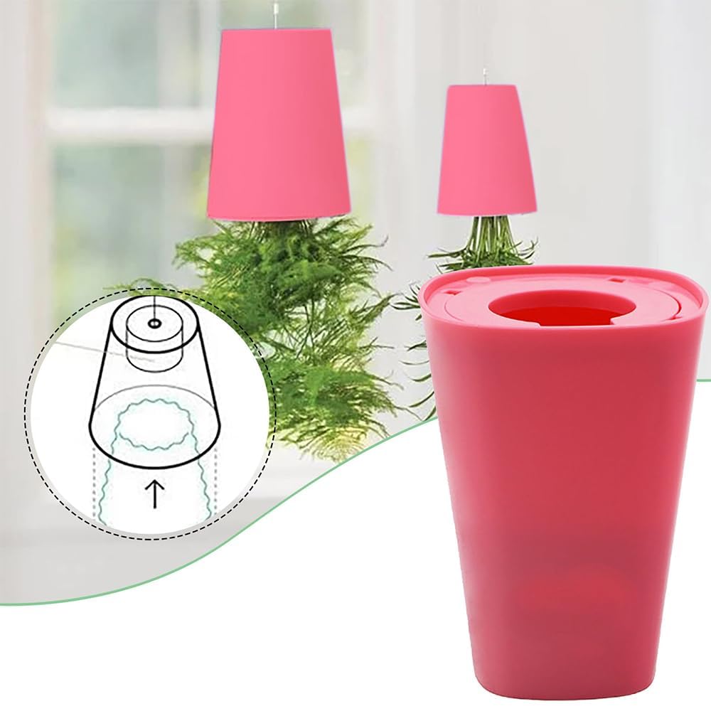 Indoor Upside Down Planter Pots, Upside-Down Herb Flower Planter Pots for Balcony Garden, Upside Down Sky Planting Pot, Hanging Planter Pot Indoor for Home Office (Red)