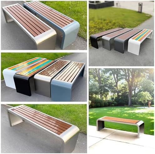 Stainless Steel Outdoor Bench - Modern Curved Design Garden Furniture, Weatherproof Metal Seating for Patio, Park, Backyard - 100x45x40cm (Silver)