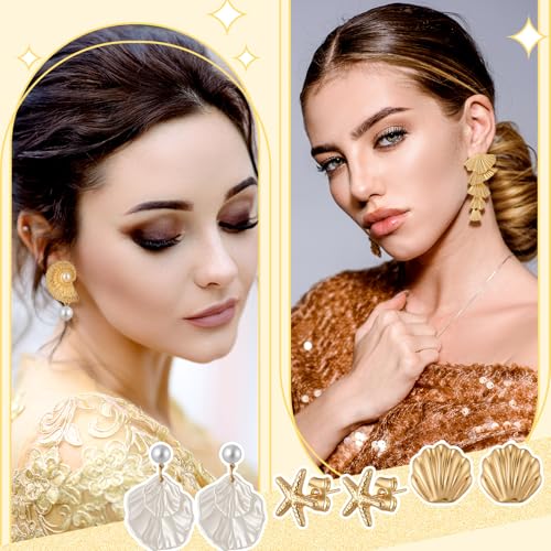 Tondiamo 12 Pairs Seashell Conch Starfish Stud Earring Ocean Themed Drop Dangle Earring for Women Nautical Beach Jewelry Gift3