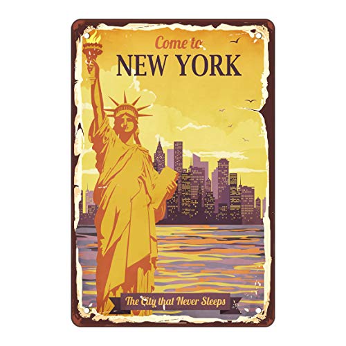 Asoodoo Retro Metall-Blechschild Vintage Come to New York Aluminiumschild für Zuhause, Bar, Kaffee, Wanddekoration, 20,3 x 30,5 cm Cover
