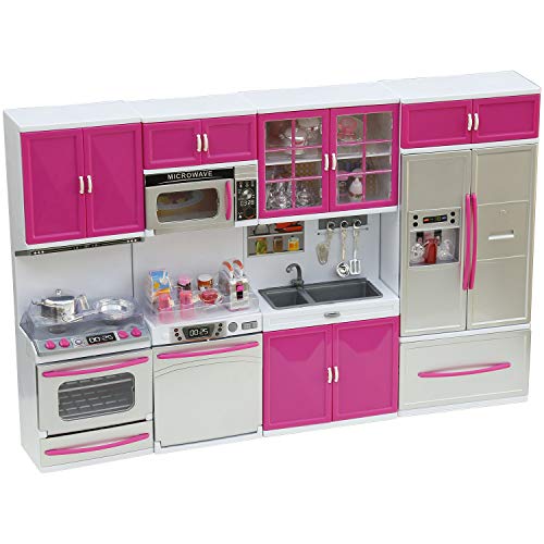 Aztoys Modern Kitchen Playset For Kids - 4-In-1 Playset With 39Pcs Foods & Accessories, Battery Operated Appliances With Realistic Lights & Sounds, Pretend Play Toy, Great For 12" Dolls #TOP26
