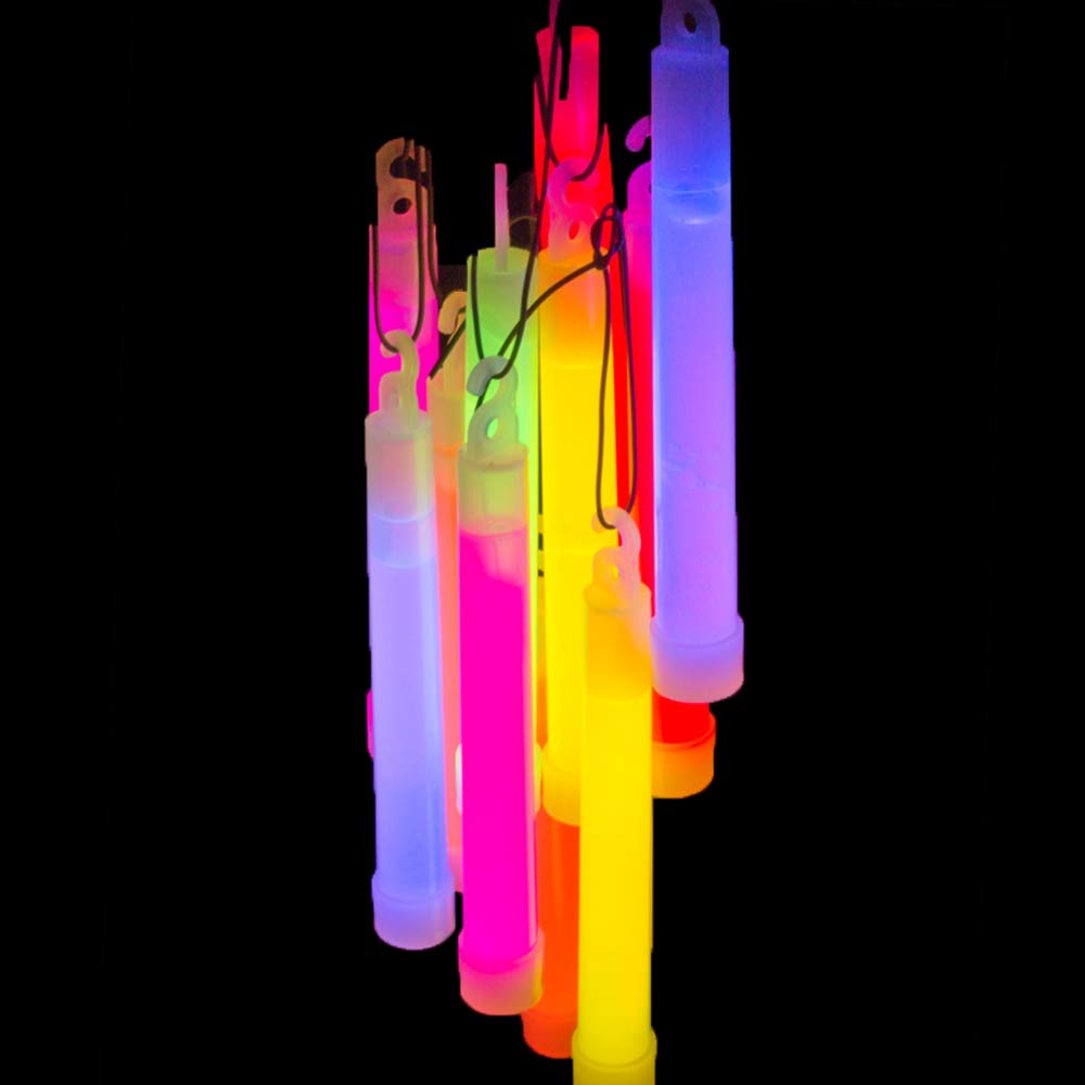KNIXS 100er Pack Power-Knicklichter/Knicklicht (15cm) inkl. Spezialhaken und Befestigungsband im 6-Farb-Mix Leuchtend für Party, Festival, Outdoor oder als Dekoration