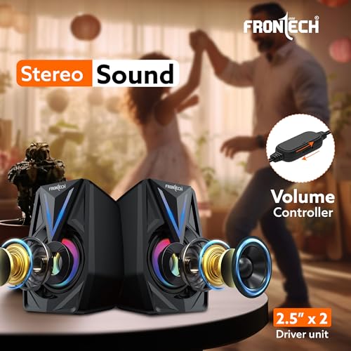Image of FRONTECH Multimedia Speakers | 12W Output | 2.0 Channel Stereo Sound | RGB Lighting | USB Powered | 3.5mm AUX | 1 Year Warranty (SPK-0014)