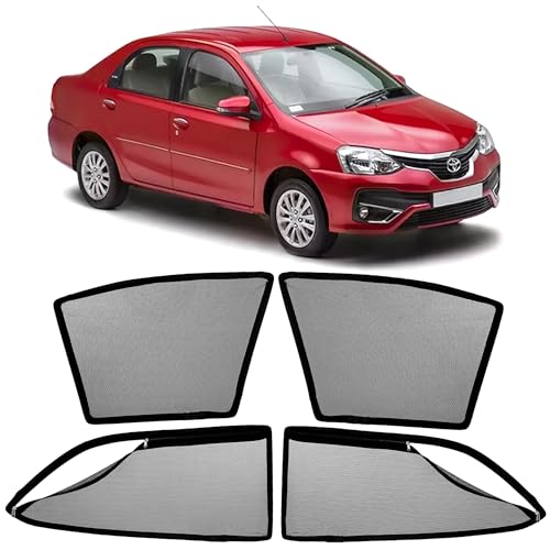 Image of AutoStory Magnetic Car Sunshade for Toyota Etios | Front Half Cut for Mirror Visibility + Rear Full Coverage with Zipper | Heavy Heat & UV Protection | Privacy Side Window Curtains Shades