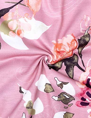 Sese Code Tunics For Women,Loose Shirt Short Sleeve Tops Crew Neck Comfy Floral Print Pattern Knit Ruffle Button Up Flare Hem Holidays Pink Medium #TOP4