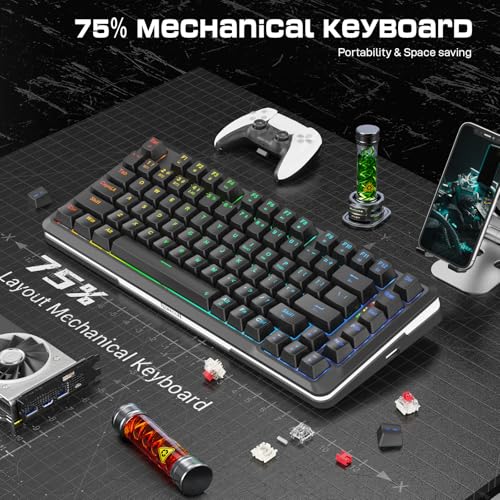 Image of Redragon K713 Wireless Mechanical Keyboard, Gasket Mounted RGB Gaming Keyboard, 3-Mode (2.4G /BT /USB), Pre-Lubed Linear Red Switches, 75％ Layout, 82 Keys Hot Swappable for PC /Mac - Black