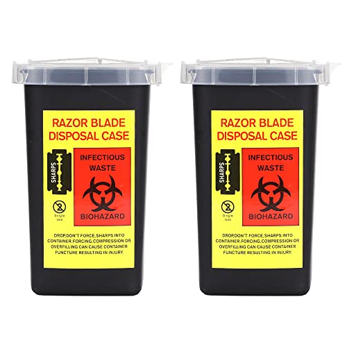 TorSor 2 Pack Sharps Container Blade Disposal Containers Tattoo Syringe Needle Trash Can Case Barber Razor Storage Dispenser Biohazard Infectious Waste Case for Home Professional Use (2PCS)