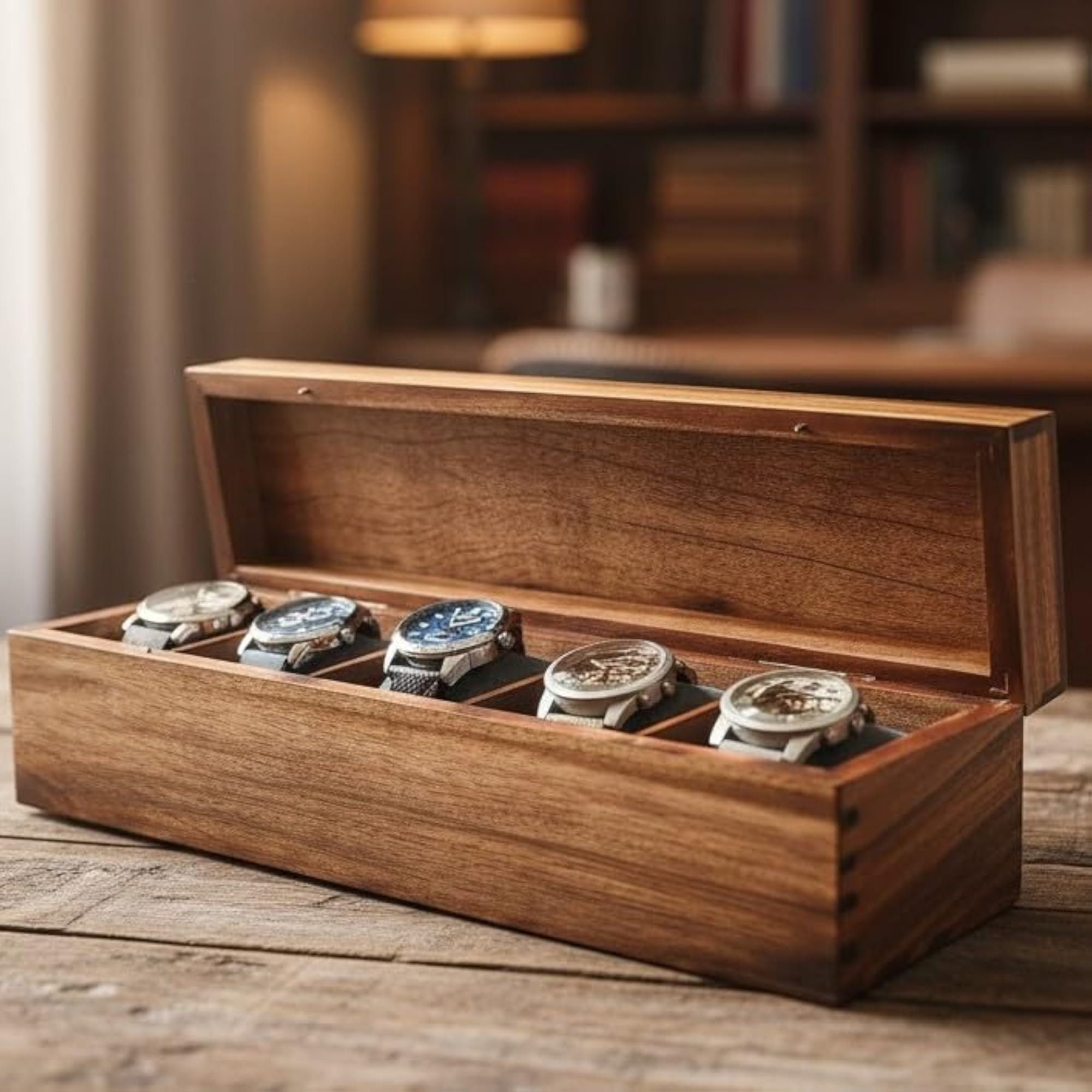 Premium Wooden Watch Box Organizer, 5 Slot Luxury Display Case