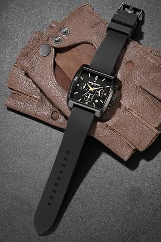 Image of Daniel Hechter Paris Alma Collection Watch for Men Premium Chronograph Watch Black Square Dial Silicone Strap, Multi-Function, Date Display Luxury