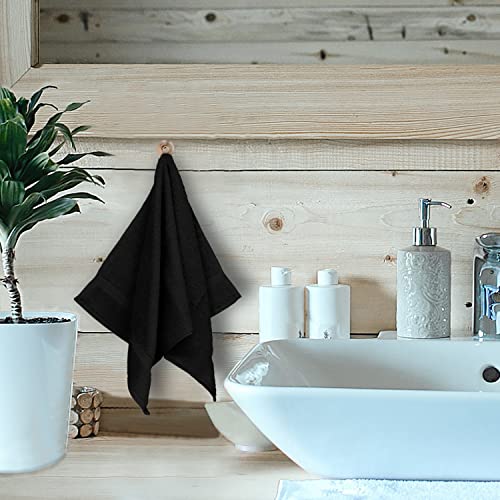 Image of Luxury Hotel & Spa Quality, Quick Dry 100% Turkish Cotton 700 GSM, Eco Friendly Towel, for Bathroom, Gymand Kitchen Dobby Border Soft Hand Towel Set 16 X 30, Black, Hand Towels - Set of 6