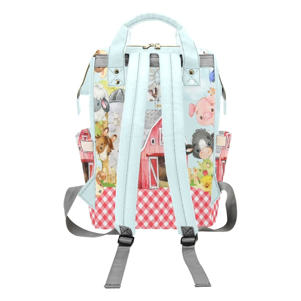 Grandkli Farm Cute Animals Personalized Diaper Bag Multi-Function Backpack Nappy Bag Travel DayPack for Unisex, One Size