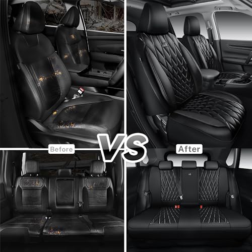 Image of CAR PASS Rav4 Seat Covers Full Set Custom Fit for Toyota RAV4 Tocamo Corolla-Cross 2019-2024, Luxury Nappa Leather Waterproof Rav 4 Seat Covers, Anti-Slip Comfortable Airbag Compatible, Full Black