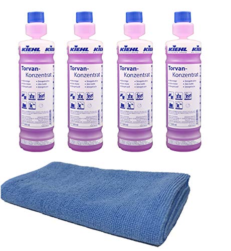 Unterhalts- und Wischpflegemittel Reiniger, Nassreiniger, Oberflächenreiniger. Konzentrat Aktivreiniger für Oberflächen mit Mikrofasertuch Blau für Oberflächen (4 Flaschen = 4 Liter Bodenreiniger)