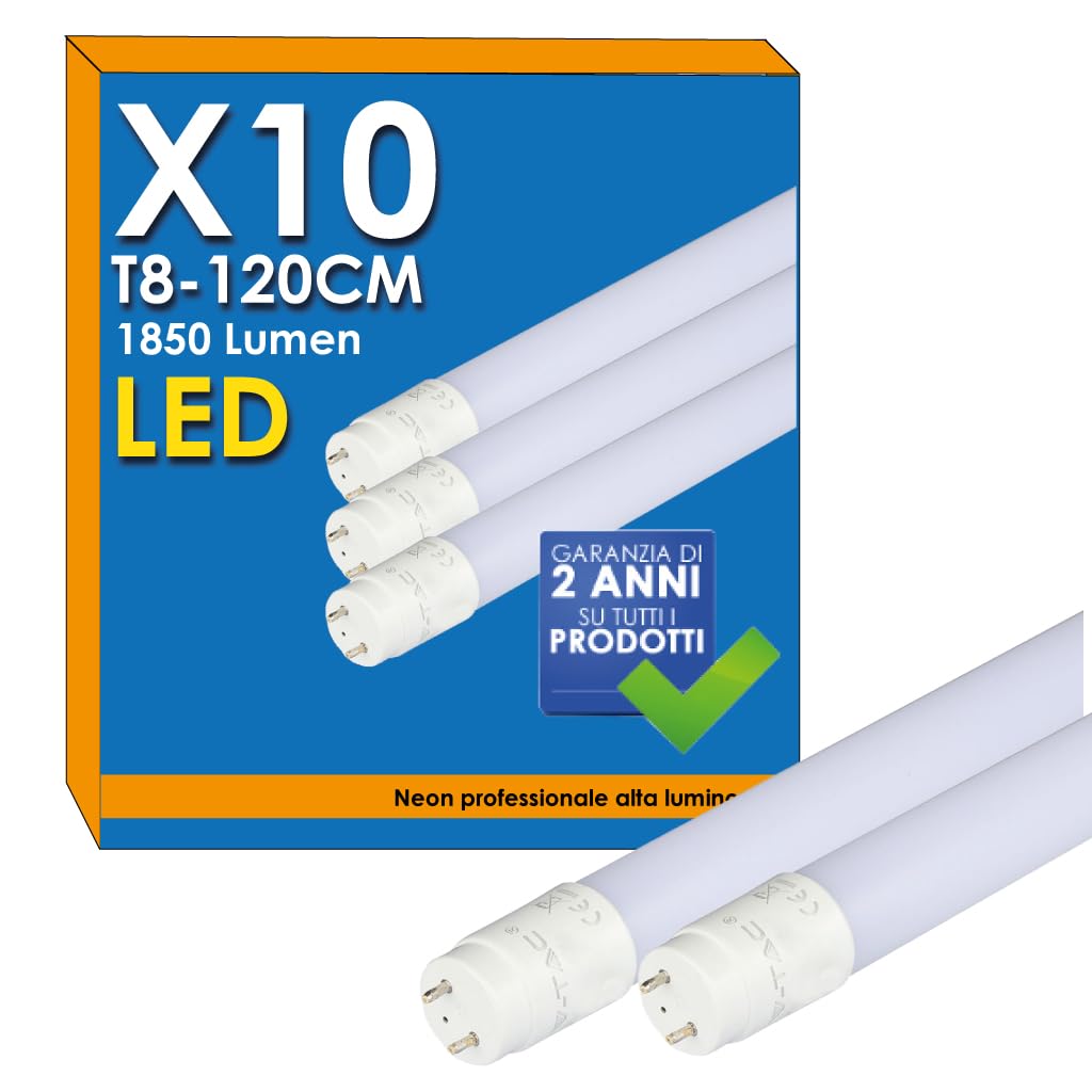Generico 10x Tubi LED 120cm G13 T8 18W 1800lumen - Luce Bianco Freddo 6400K - Fascio Luminoso 160° - Sostituzione Neon