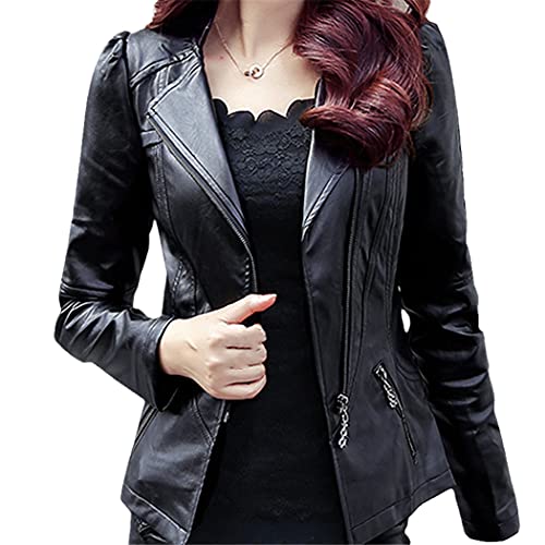 Veste de moto courte similicuir femme noir 3XL blouson motard grande taille