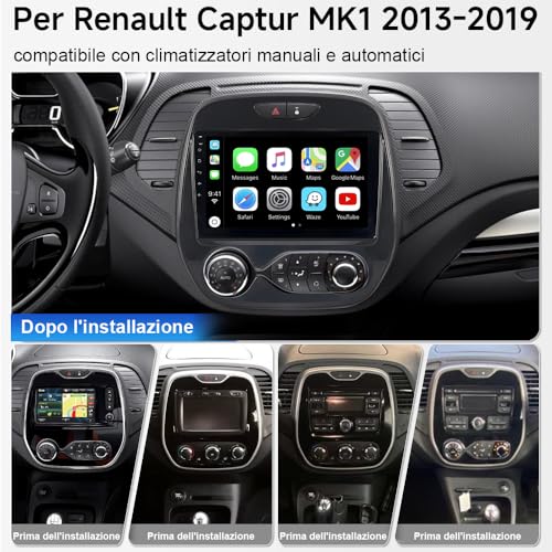 Autoradio Android 15 Renault Captur MK1 avec GPS de 9 pouces et Bluetooth 5.4 multimédia