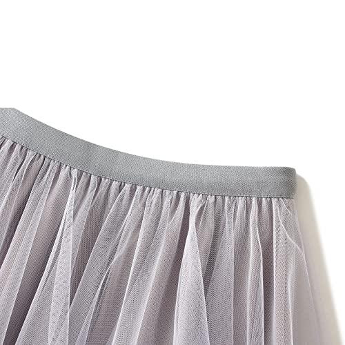 Women Layered Tulle Long Skirt High Waist Ruffle Midi Skirt Casual Cocktail Party A-Line Mesh Midi Skirt2