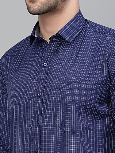 Image of Style Quotient Men Blue Tattersall Checked Polycotton Slim Fit Formal Shirt
