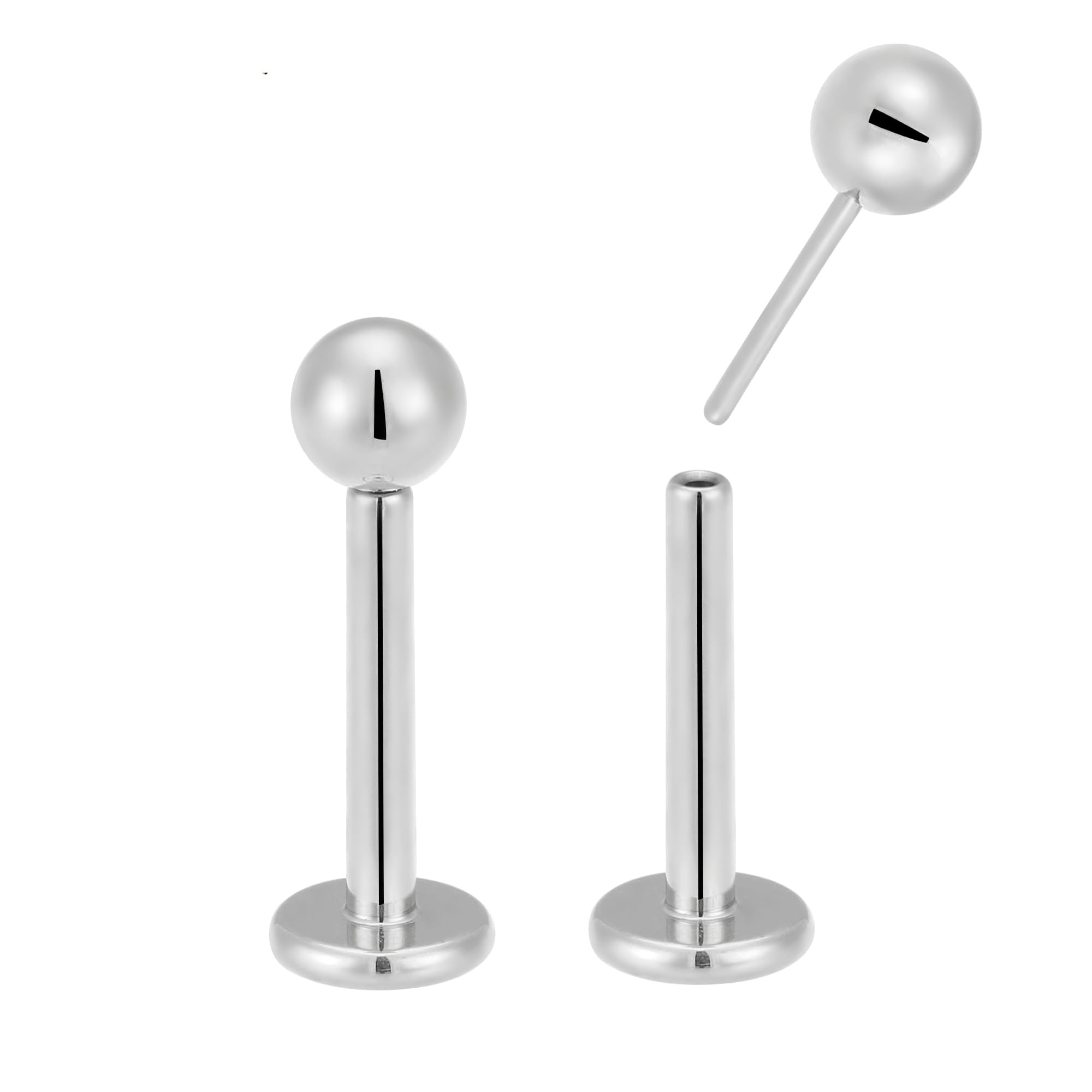 365 Sleepers 2PCS Titanium Implant Grade 20G 18G 16G Internally Threadless Labret 6mm 8mm Monroe Lip Ball Tragus Septum Nose Helix Rook Cartilage