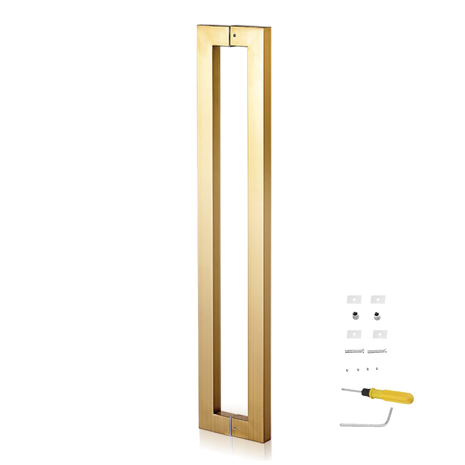 CWCQGH Door Handle Pull Push Shower Kitchen Door Pulls Door Handle Entry Door Handle with Install Fitting,Indoor Outdoor Push Pull Doors Handle for Gate Garden Sheds,Gold-60cm/23.6