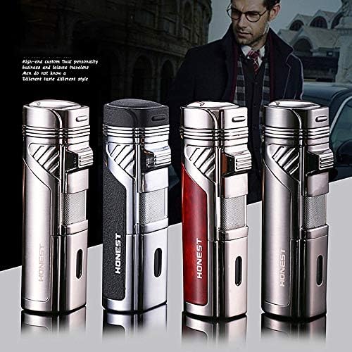 Lighter Jet Lighter Windproof Turbo Quadruple Flame Gas Butane Refillable Torch Lighter with Punch and Butane Window
