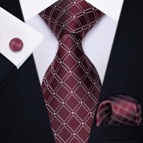 Image of YourTies Striped Ties for Men Classic Woven Silk Necktie with Handkerchief Cufflinks Set Formal Business Party Wedding