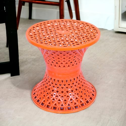 Image of Kuber Industries Seating Stool | Plastic Mesh Damroo Stool | Both Sided Stool for Guestroom | Damroo Style Stool | Stool for Graden | Stool for Balcony | Pack of 2 | Red