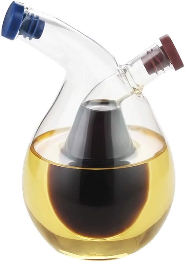 Clear Glass Oil and Vinegar Bottle, 2 in 1 Olive Oil Dispenser Cruet Bottles Double Pourer Spout Stoppers Kitchen Supplies for Cooking
