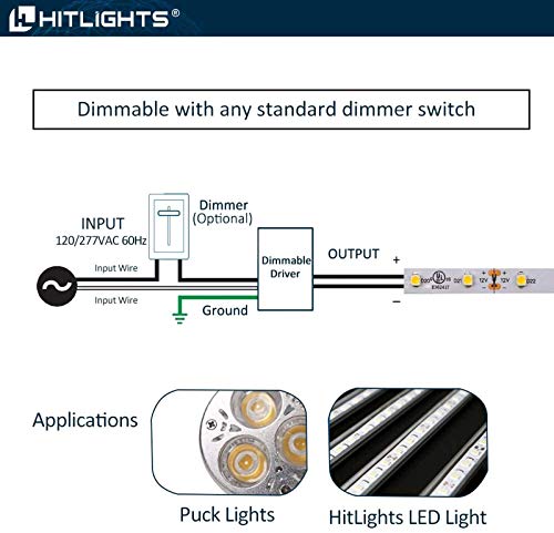 Image of HitLights Dimmable LED Driver 60W 12V DC, 120V AC Input to 12V DC Output, Class 2, Compatible with Lutron and Leviton, Constant Voltage, Bare Wire Connections, UL Listed, Made in USA