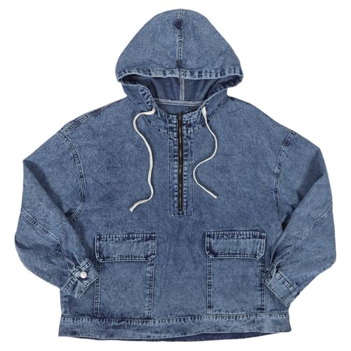 Veste jean à capuche femme oversize style streetwear délavé veste denim