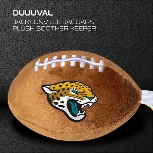 Image of Jacksonville Jaguars Plush Football Pacifier Holder by Smilo - Officially Licensed NFL Soother Holder - Soft Plush Toy and Dummy Holder - Fits Any Pacifier - Stroller Accessory & Newborn Essential