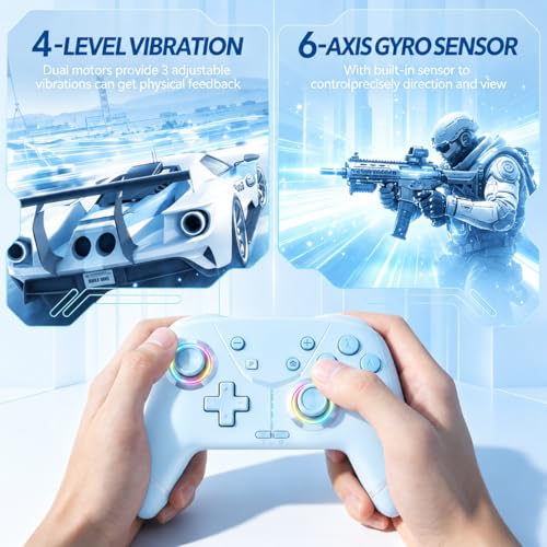 Image of Switch Controller, Wireless Pro Controller for Nintendo Switch 2 /Switch /Lite /OLED, Bluetooth controllers Compatible with iPhone /Mac /iPad /iOS /Android /Phone /PC /Steam and TV with Programming /RGB4 /Vibration / 3 Turbo Modes /6-Axis /Motion (Blue)