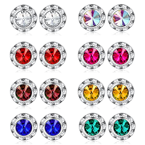 Fansilver 8 Pairs Rhinestone Earrings for Women Dance Competition Earrings Crystal Stud Earrings Stainless Steel Stud Earrings for Stage Opera Performance Wedding Party