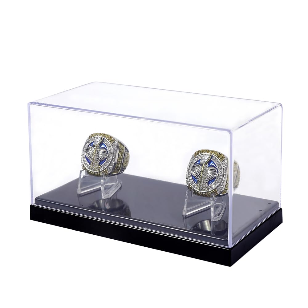 Championship Ring Display Case Box Holder Storage 2 Slot Hole Single for Football/Baseball/Basketball/Hockey/High School/Class/Graduate/College/Team/Father's Souvenir Sports Championship Ring