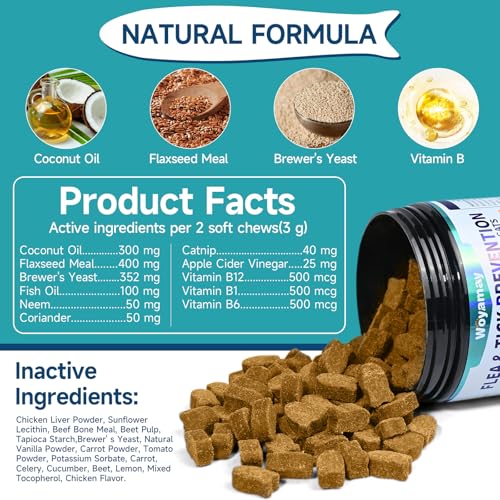 Woyamay Flea and Tick Prevention for Cats, Chewable Flea Treatment for Cats | Natural Cat Flea and Tick Treatment Chews, Daily Oral Cat Flea Treatment, Flea Prevention for Cats, Chicken Flavor, 200 Chews - Image 7
