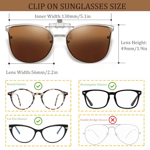 Image of Polarized Clip on Sunglasses over Prescription Glasses Anti-Glare UV Protection Cat Eye Flip up Clip-on Eyeglasses