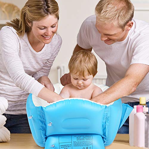 Baby Inflatable Bathtub with Air Pump - Portable Travel Toddler Bathing Tub - Kids Foldable Shower Tub for Girl and Boy, Mini Air Swimming Pool, Blue