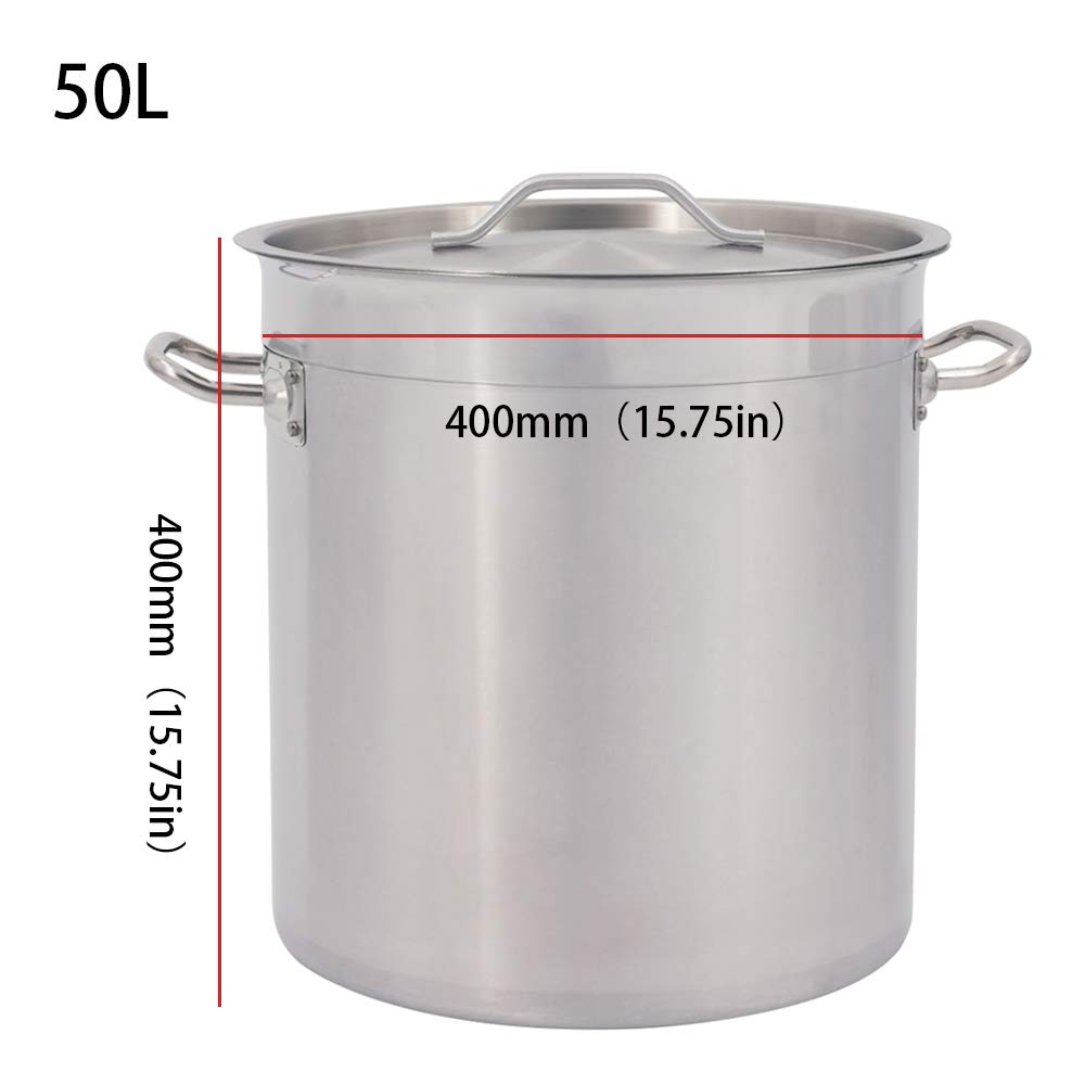 Olla de Acero Inoxidable TAIMIKO con Tapa - Fondo Compuesto de 3 Capas - Profunda Olla para Guisos, Sopas y Cocción - 17 a 50 L (50 L, 40 cm, con Tapa)