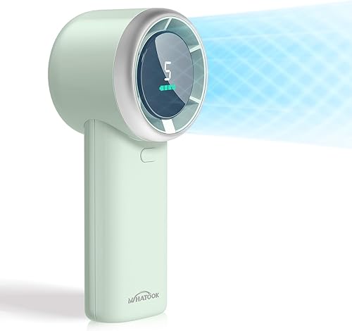 WHATOOK - Miniventilador portátil de mano, enfriamiento de alta velocidad, batería de 10 horas de duración, recargable por USB, pequeño, esenciales