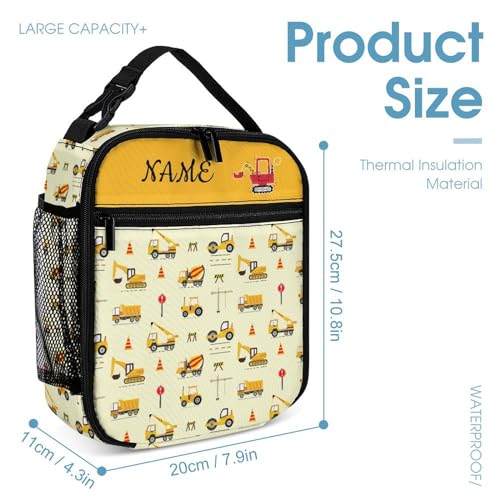 Custom Cartoon Excavator Car Kids Backpack for Girls Boys Personalized Add Your Name 3Pcs School Bag with Lunch Bag Pencil Bag Customization Bookbag Set4