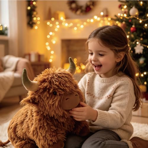 Image of Highland Cow Stuffed Animal，Cute Highland Cow Mommy Stuffed Animal with 4 Baby Highland Cow Plushies in Tummy，Kawaii Highland Cow Plush Toy Gift for Kids Girls Boys