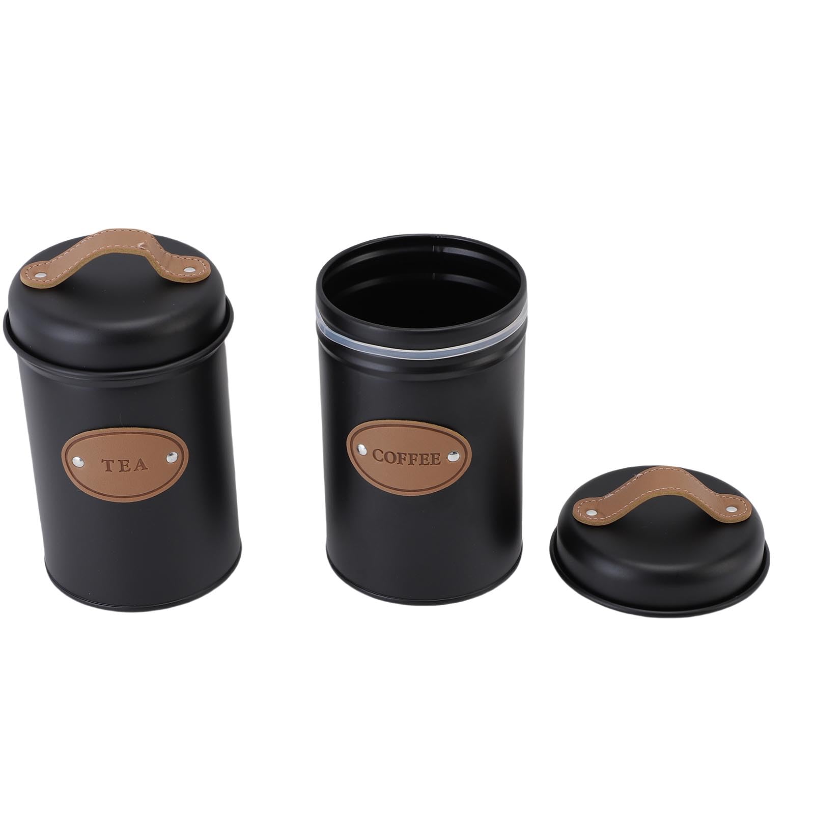 Walfront Set Barattoli Sigillati Barattolo per caffè in Ferro 3 Pezzi 15,5 X 10,4 Cm con Coperchi con Manico Ed Etichette Distintive per tè, caffè, Zucchero, Farina, Bancone della, Dispensa (BLACK)