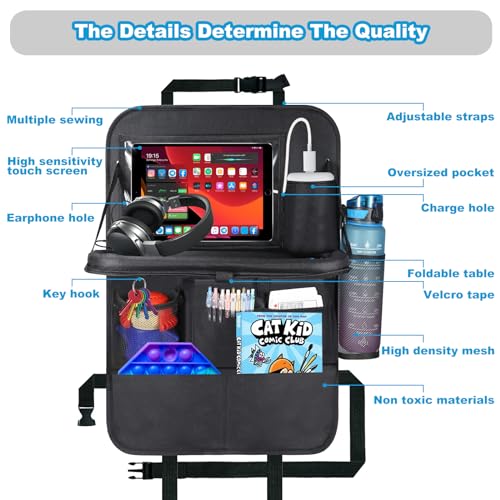 LUUGUYI Autositz Organizer Kinder, 2 Stück Rückenlehnenschutz Auto Kinder, Große Kapazität Auto Oganizer mit Klapptisch und Tablet Aufbewahrung, Wasserdichter Sitzschutz Rückenlehne