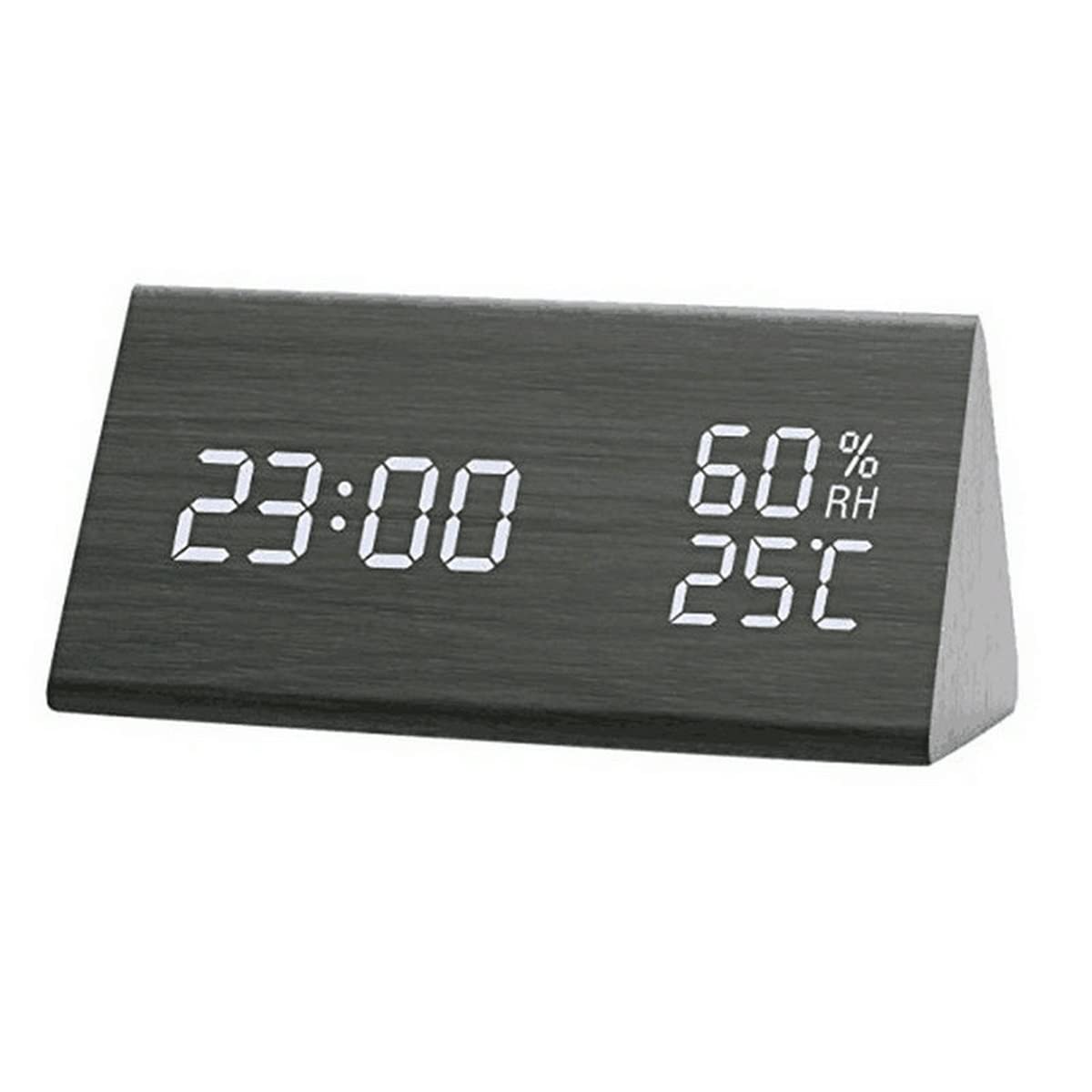 Feilx LED Digital Alarm Clock Simple Operation - Easy to See Large Numbers Humidity Temperature Detect Wood Made